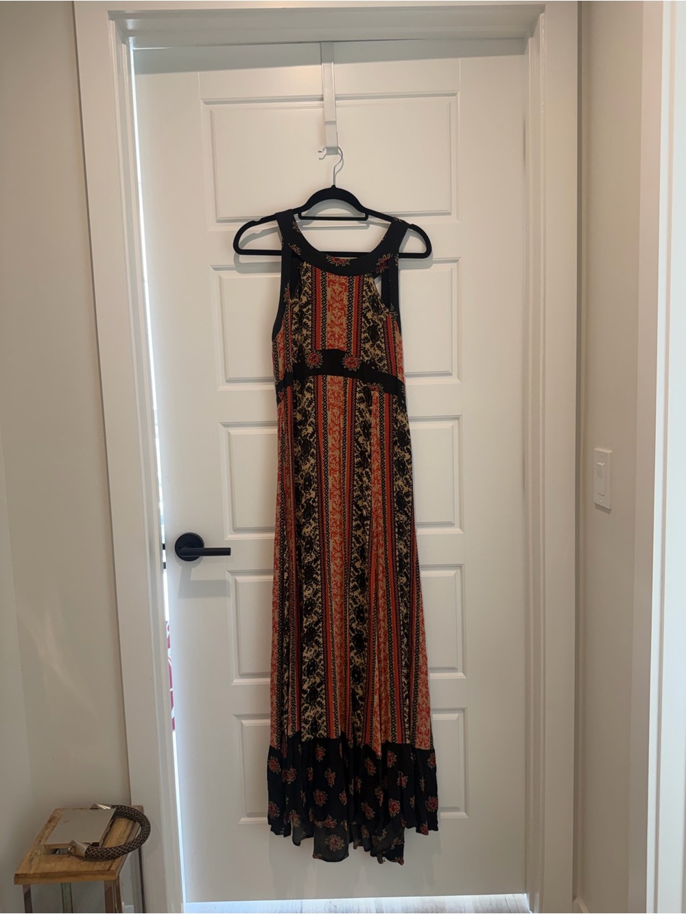 Free People Black & Rust Patterned Sleeveless Maxi Dress